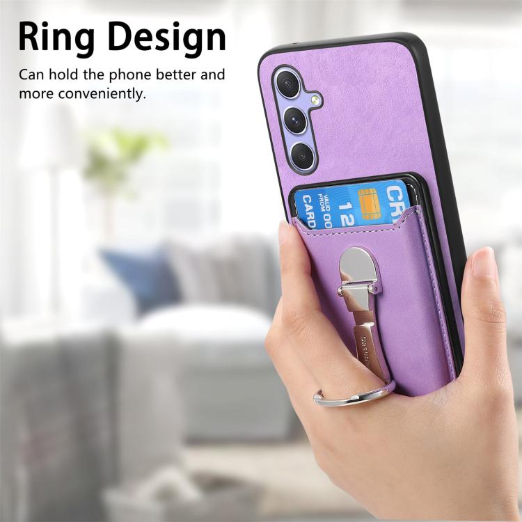 Retro Folding Ring Holder Card Bag MagSafe Phone Case, Compatible with Samsung Galaxy A24 5G