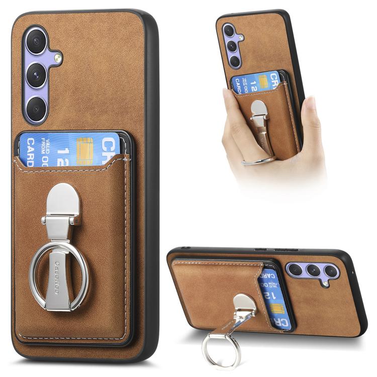 Retro Folding Ring Holder Card Bag MagSafe Phone Case, Compatible with Samsung Galaxy A24 5G