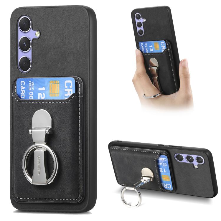 Retro Folding Ring Holder Card Bag MagSafe Phone Case, Compatible with Samsung Galaxy A34 5G