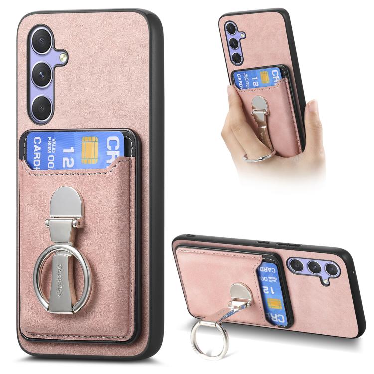 Retro Folding Ring Holder Card Bag MagSafe Phone Case, Compatible with Samsung Galaxy A34 5G