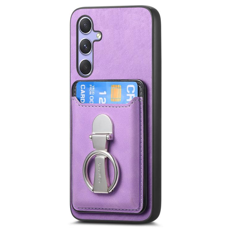 Retro Folding Ring Holder Card Bag MagSafe Phone Case, Compatible with Samsung Galaxy A16 4G / 5G