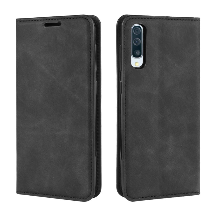 Retro-skin Business Magnetic Suction Leather Case with Purse-Bracket-Chuck Compatible with Galaxy A50, Compatible with Galaxy A50