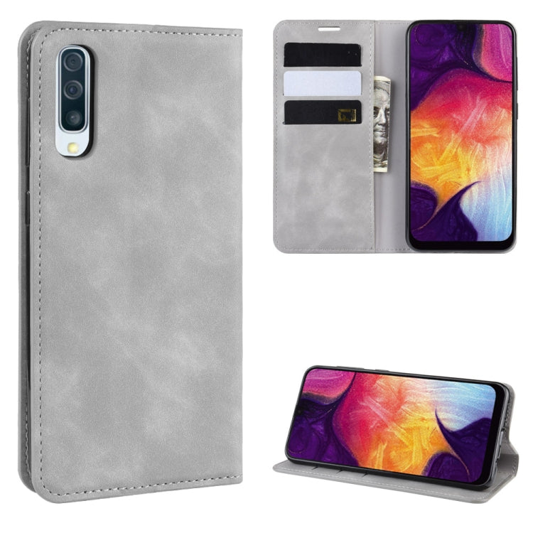 Retro-skin Business Magnetic Suction Leather Case with Purse-Bracket-Chuck Compatible with Galaxy A50, Compatible with Galaxy A50