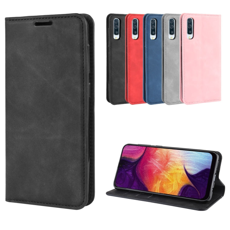 Retro-skin Business Magnetic Suction Leather Case with Purse-Bracket-Chuck Compatible with Galaxy A50, Compatible with Galaxy A50