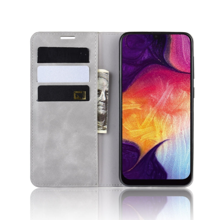Retro-skin Business Magnetic Suction Leather Case with Purse-Bracket-Chuck Compatible with Galaxy A50, Compatible with Galaxy A50