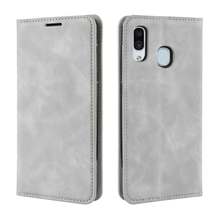 Retro-skin Business Magnetic Suction Leather Case with Purse-Bracket-Chuck Compatible with Galaxy A30, Compatible with Galaxy A30