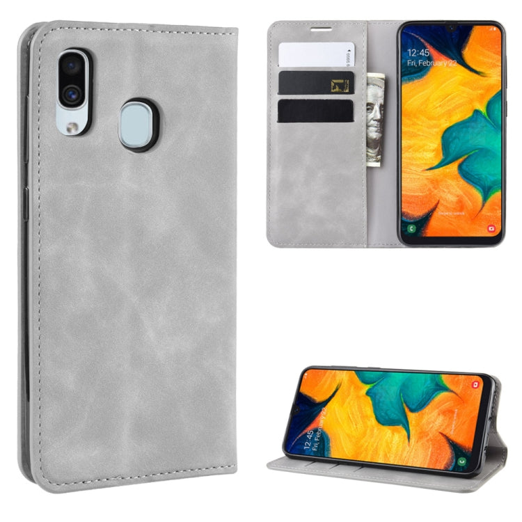 Retro-skin Business Magnetic Suction Leather Case with Purse-Bracket-Chuck Compatible with Galaxy A30, Compatible with Galaxy A30