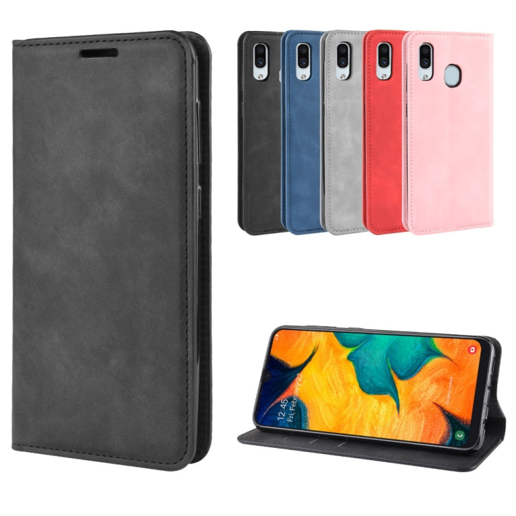 Retro-skin Business Magnetic Suction Leather Case with Purse-Bracket-Chuck Compatible with Galaxy A30, Compatible with Galaxy A30