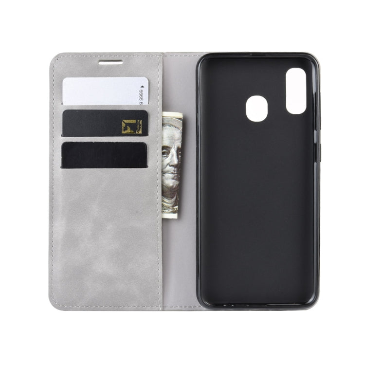 Retro-skin Business Magnetic Suction Leather Case with Purse-Bracket-Chuck Compatible with Galaxy A30, Compatible with Galaxy A30