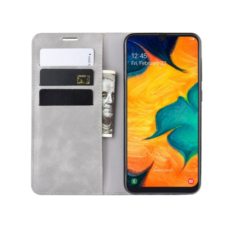 Retro-skin Business Magnetic Suction Leather Case with Purse-Bracket-Chuck Compatible with Galaxy A30, Compatible with Galaxy A30