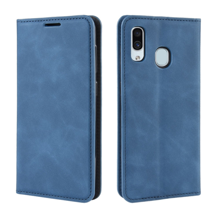 Retro-skin Business Magnetic Suction Leather Case with Purse-Bracket-Chuck Compatible with Galaxy A30, Compatible with Galaxy A30