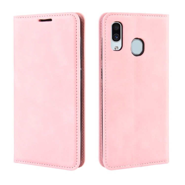 Retro-skin Business Magnetic Suction Leather Case with Purse-Bracket-Chuck Compatible with Galaxy A30, Compatible with Galaxy A30