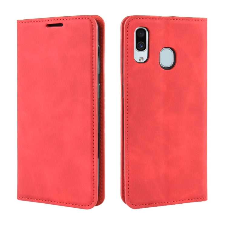 Retro-skin Business Magnetic Suction Leather Case with Purse-Bracket-Chuck Compatible with Galaxy A30, Compatible with Galaxy A30