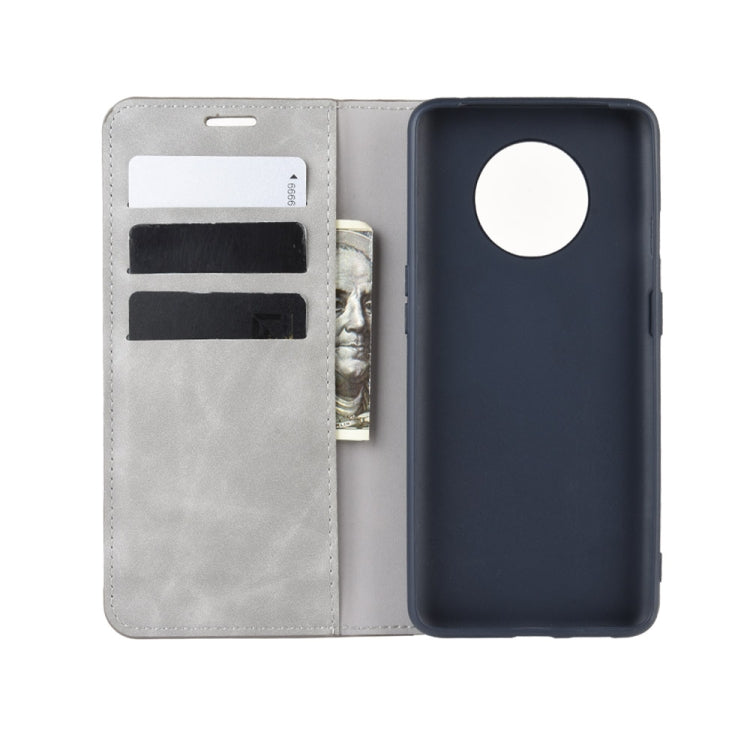 For OnePlus 7T Retro-skin Business Magnetic Suction Leather Case with Purse-Bracket-Chuck