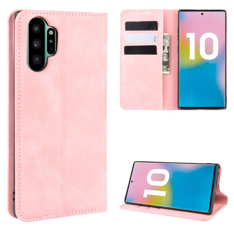 For Galaxy Note10+ Retro-skin Business Magnetic Suction Leather Case with Holder & Card Slots & Wallet