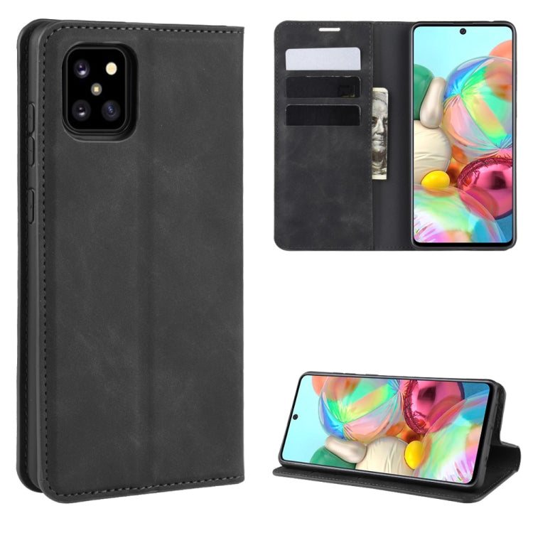 For Galaxy A81 / M60S / Note 10 Lite Retro-skin Business Magnetic Suction Leather Case with Holder & Card Slots & Wallet