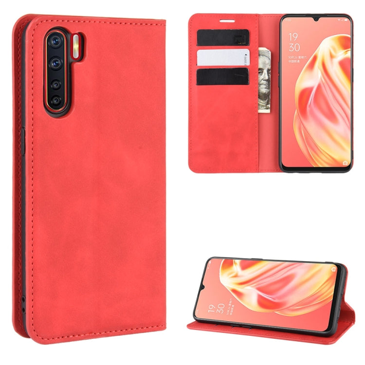 For OPPO A91 Retro-skin Business Magnetic Suction Horizontal Flip PU Leather Case with Holder & Card Slots & Wallet