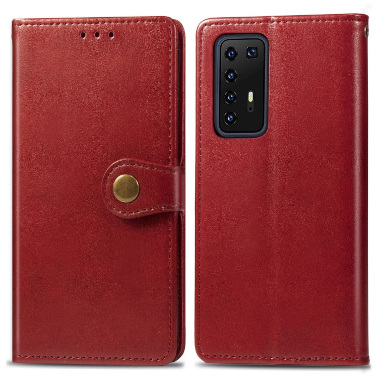 For Huawei P40 Pro Retro Solid Color Leather Buckle Phone Case with Lanyard & Photo Frame & Card Slot & Wallet & Stand Function