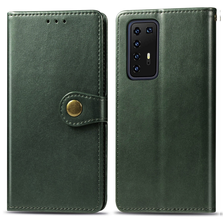 For Huawei P40 Pro Retro Solid Color Leather Buckle Phone Case with Lanyard & Photo Frame & Card Slot & Wallet & Stand Function