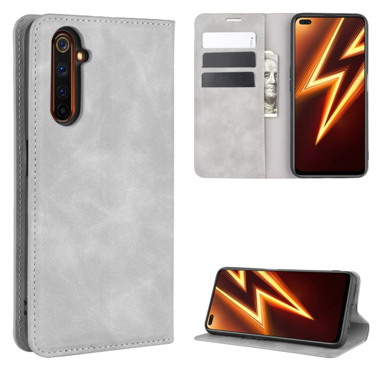 For OPPO Realme 6 Pro Retro-skin Business Magnetic Suction Leather Case with Holder & Card Slots & Wallet