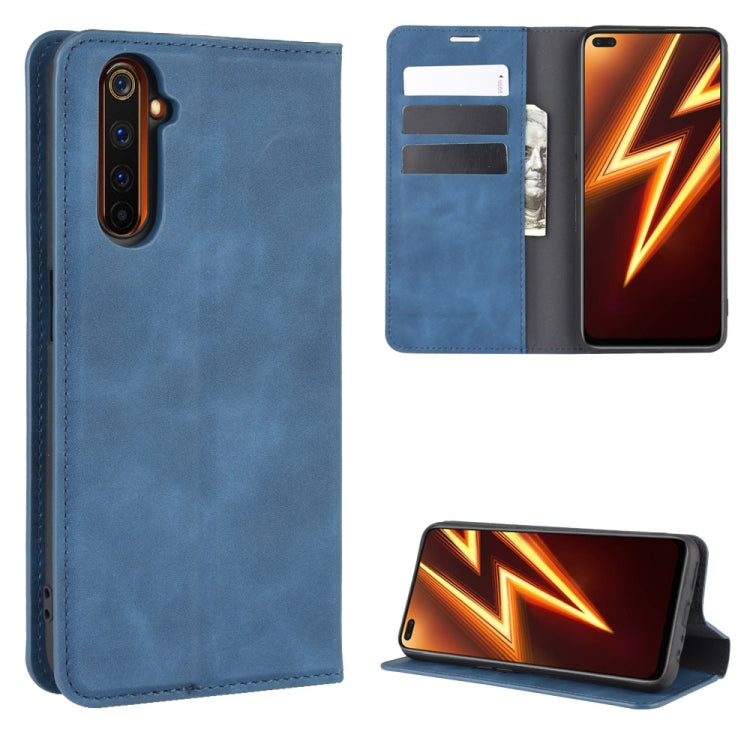 For OPPO Realme 6 Pro Retro-skin Business Magnetic Suction Leather Case with Holder & Card Slots & Wallet
