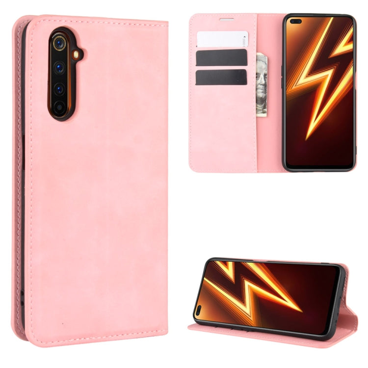 For OPPO Realme 6 Pro Retro-skin Business Magnetic Suction Leather Case with Holder & Card Slots & Wallet