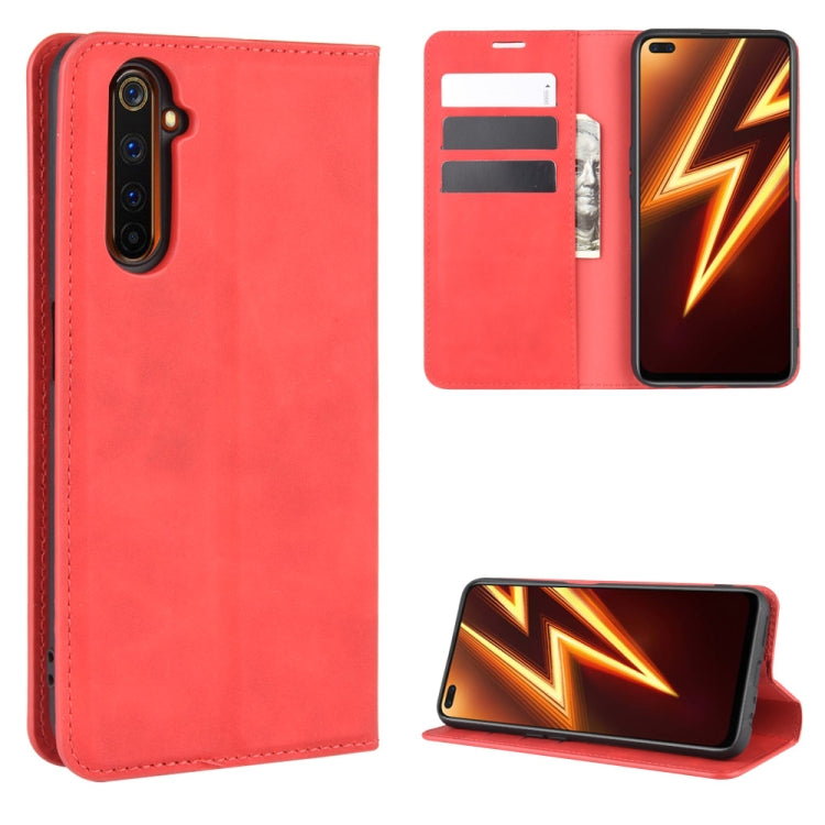 For OPPO Realme 6 Pro Retro-skin Business Magnetic Suction Leather Case with Holder & Card Slots & Wallet