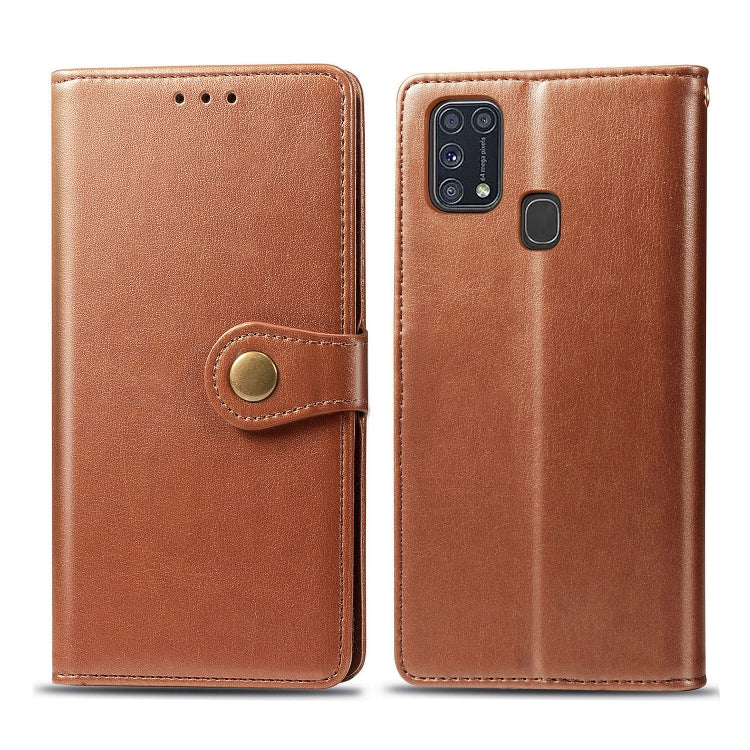 For Galaxy M31 Retro Solid Color Leather Buckle Phone Case with Lanyard & Photo Frame & Card Slot & Wallet & Stand Function