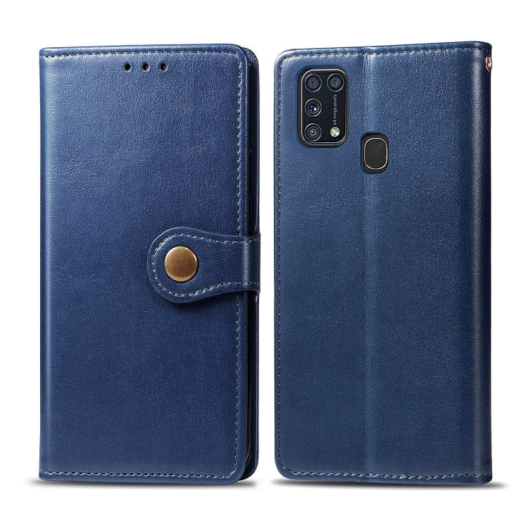 For Galaxy M31 Retro Solid Color Leather Buckle Phone Case with Lanyard & Photo Frame & Card Slot & Wallet & Stand Function