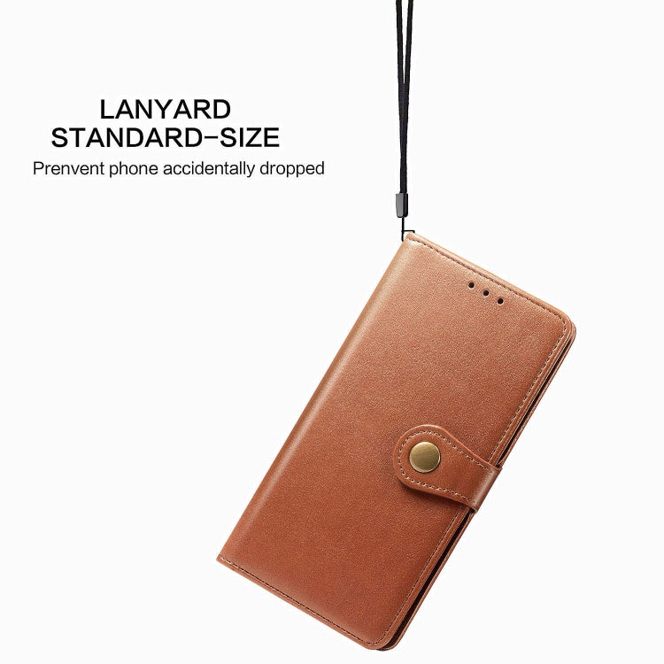 Compatible with Sony Xperia 1 II Retro Solid Color Leather Buckle Phone Case with Lanyard & Photo Frame & Card Slot & Wallet & Stand Function