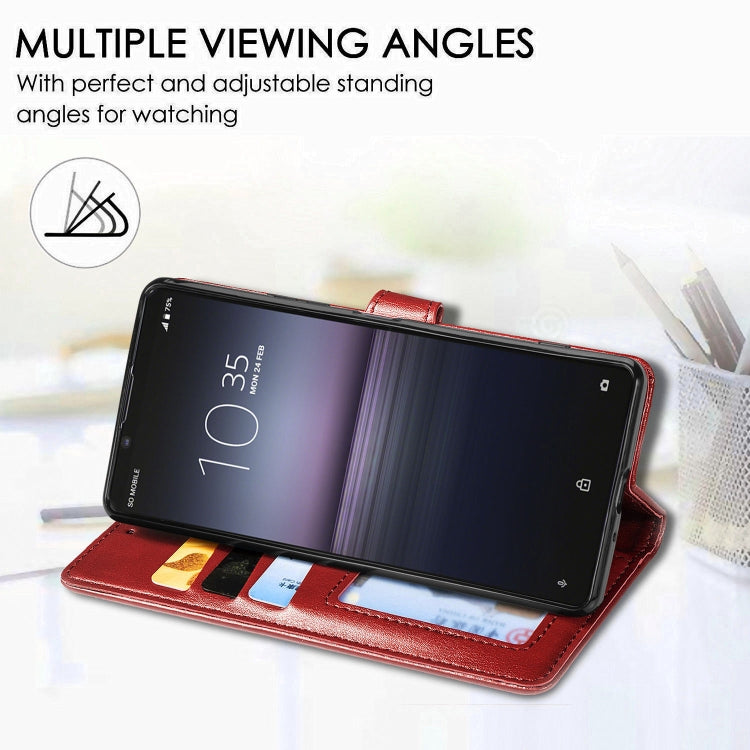 Compatible with Sony Xperia 1 II Retro Solid Color Leather Buckle Phone Case with Lanyard & Photo Frame & Card Slot & Wallet & Stand Function