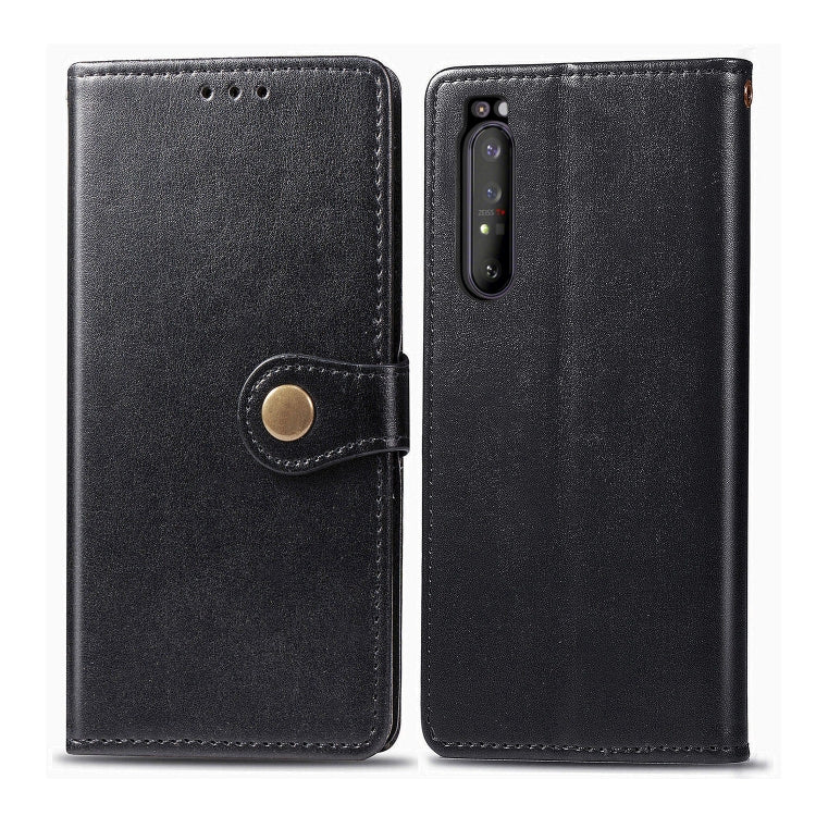 Compatible with Sony Xperia 1 II Retro Solid Color Leather Buckle Phone Case with Lanyard & Photo Frame & Card Slot & Wallet & Stand Function