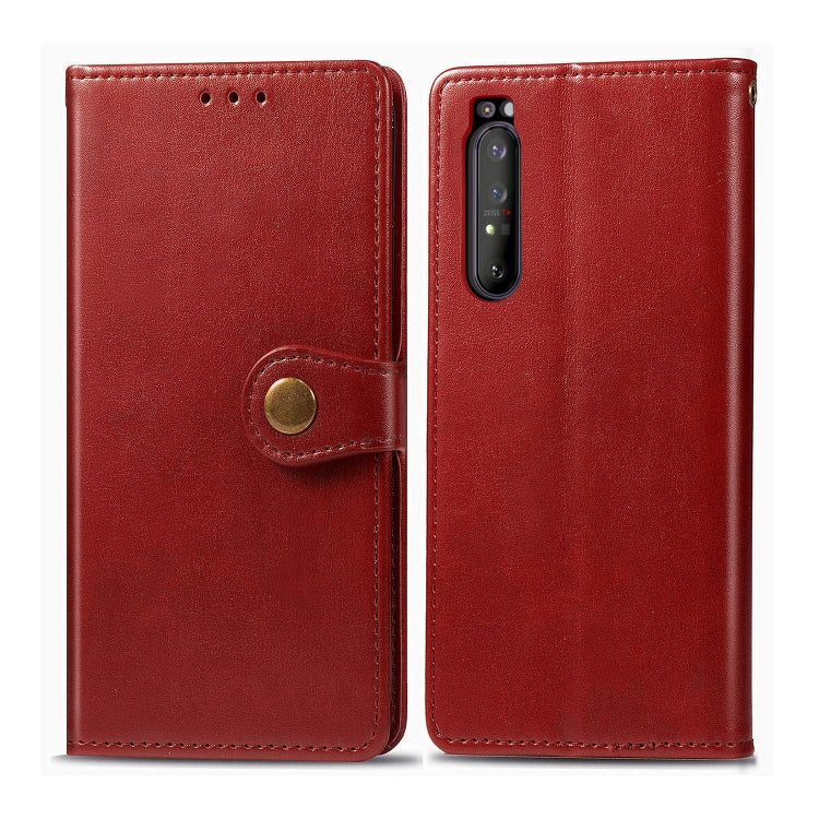 Compatible with Sony Xperia 1 II Retro Solid Color Leather Buckle Phone Case with Lanyard & Photo Frame & Card Slot & Wallet & Stand Function