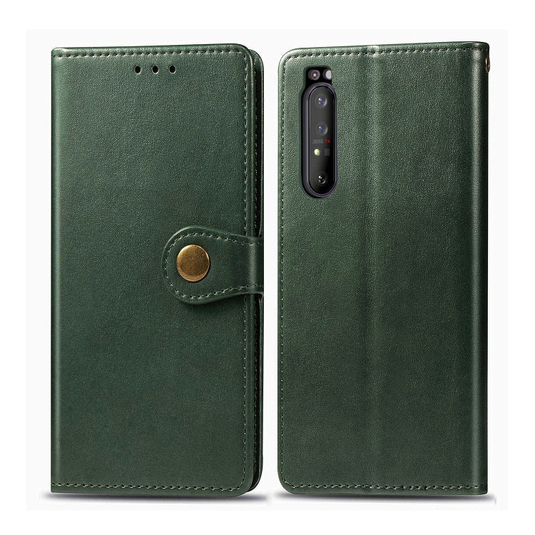 Compatible with Sony Xperia 1 II Retro Solid Color Leather Buckle Phone Case with Lanyard & Photo Frame & Card Slot & Wallet & Stand Function