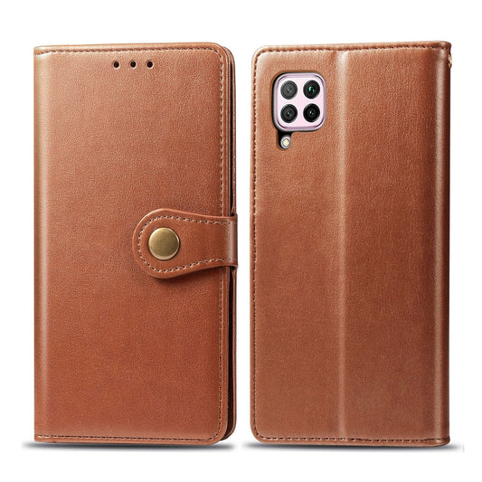 For Huawei P40 Lite/Nova 7i/Nova 6se Retro Solid Color Leather Buckle Phone Case with Lanyard & Photo Frame & Card Slot & Wallet & Stand Function