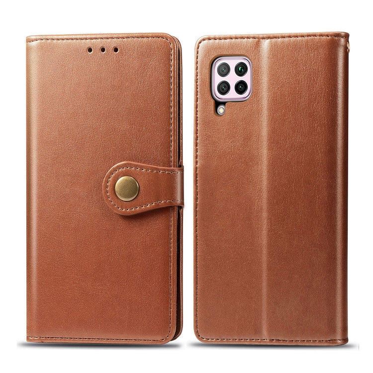 For Huawei P40 Lite/Nova 7i/Nova 6se Retro Solid Color Leather Buckle Phone Case with Lanyard & Photo Frame & Card Slot & Wallet & Stand Function