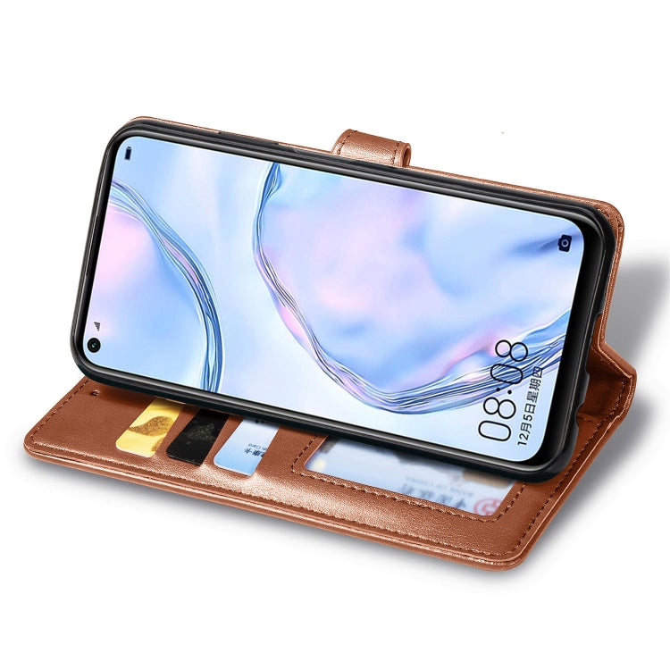 For Huawei P40 Lite/Nova 7i/Nova 6se Retro Solid Color Leather Buckle Phone Case with Lanyard & Photo Frame & Card Slot & Wallet & Stand Function