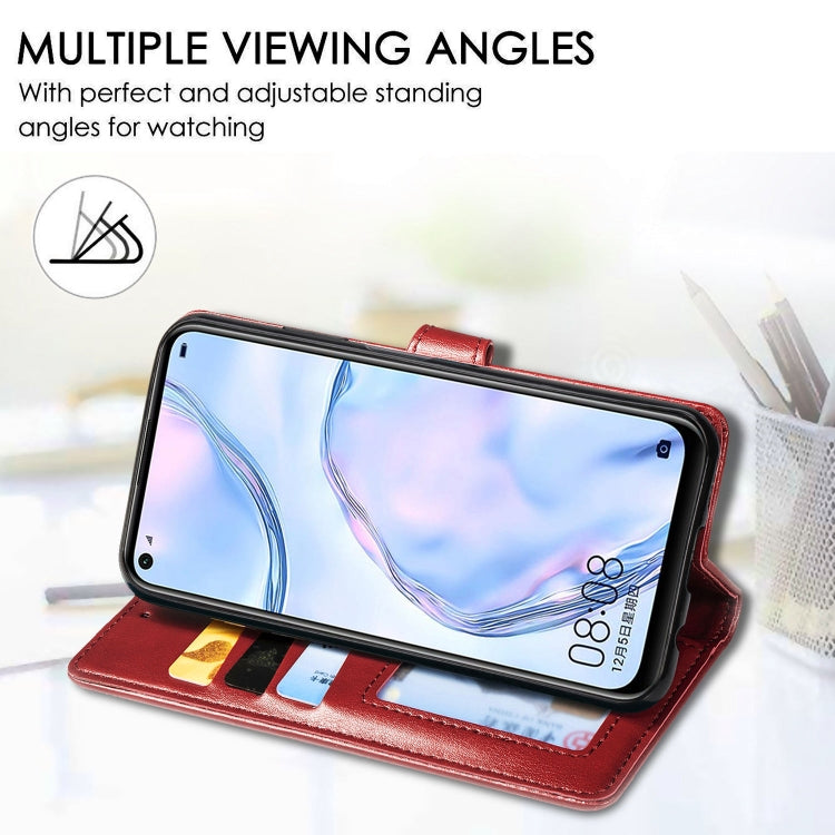 For Huawei P40 Lite/Nova 7i/Nova 6se Retro Solid Color Leather Buckle Phone Case with Lanyard & Photo Frame & Card Slot & Wallet & Stand Function