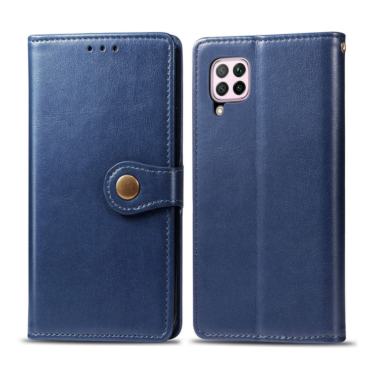 For Huawei P40 Lite/Nova 7i/Nova 6se Retro Solid Color Leather Buckle Phone Case with Lanyard & Photo Frame & Card Slot & Wallet & Stand Function