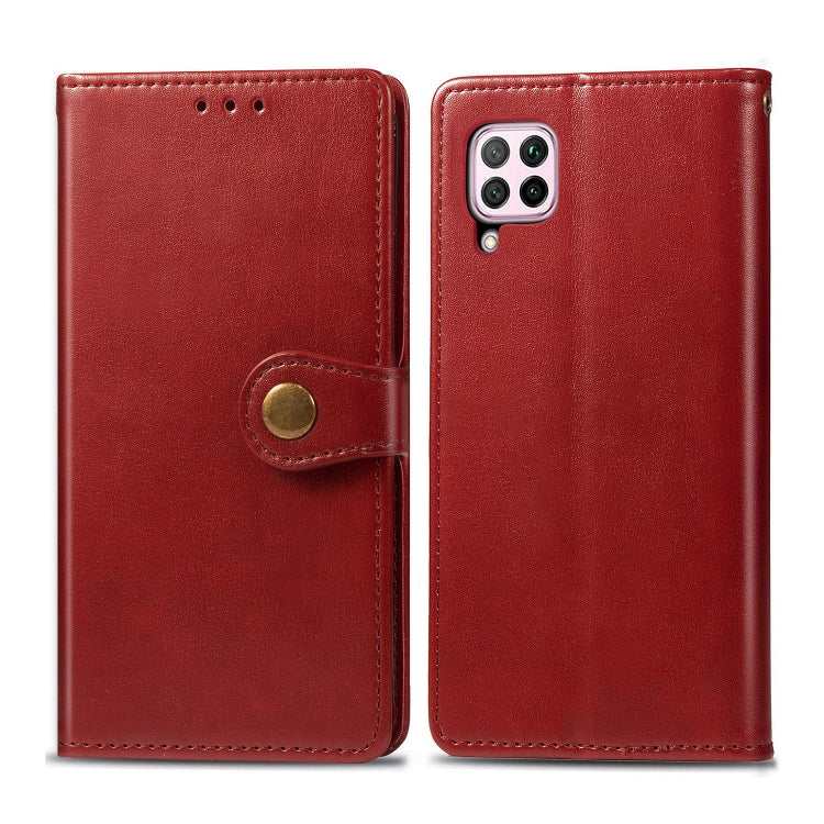 For Huawei P40 Lite/Nova 7i/Nova 6se Retro Solid Color Leather Buckle Phone Case with Lanyard & Photo Frame & Card Slot & Wallet & Stand Function
