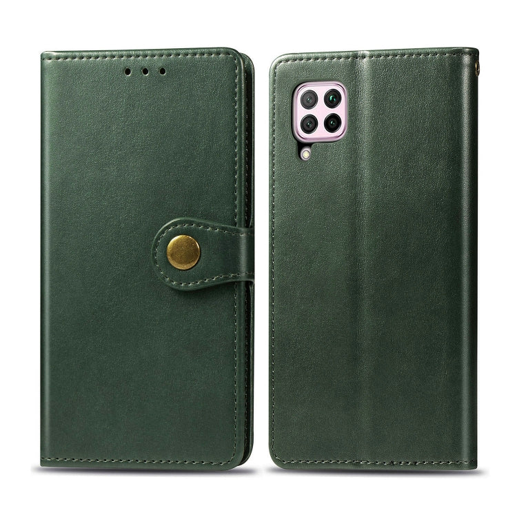 For Huawei P40 Lite/Nova 7i/Nova 6se Retro Solid Color Leather Buckle Phone Case with Lanyard & Photo Frame & Card Slot & Wallet & Stand Function