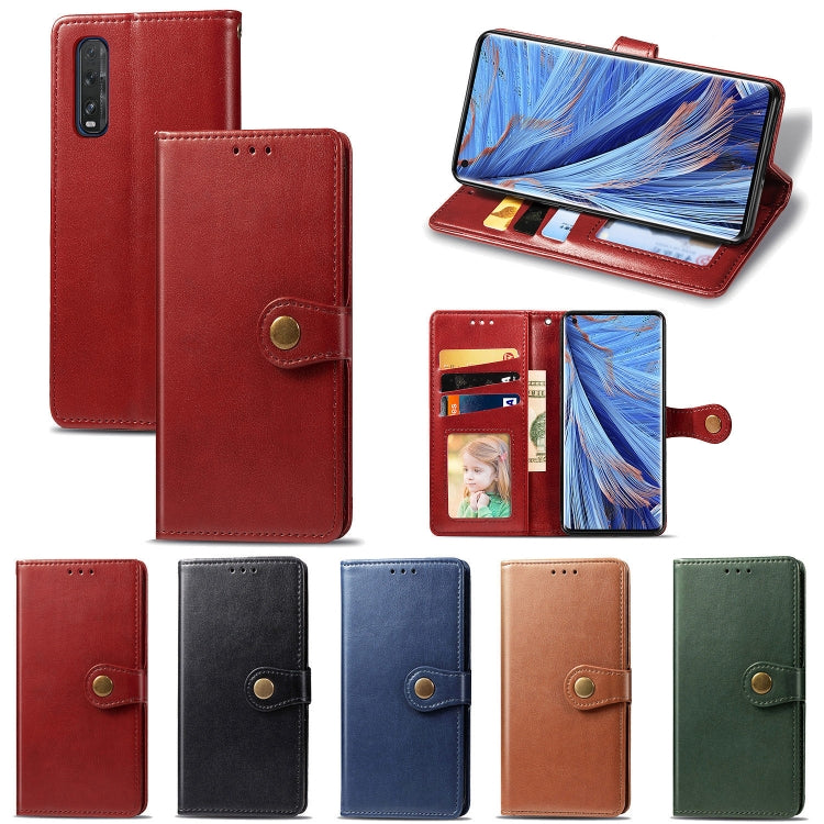 For OPPO Find X2 Retro Solid Color Leather Buckle Phone Case with Lanyard & Photo Frame & Card Slot & Wallet & Stand Function
