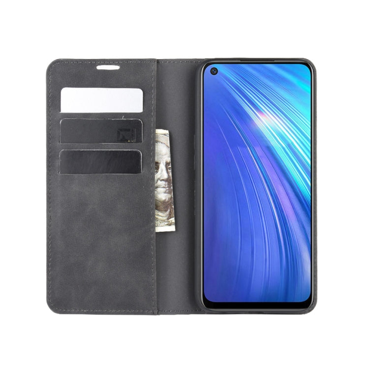 For OPPO Realme 6 Retro-skin Business Magnetic Suction Leather Case with Holder & Card Slots & Wallet