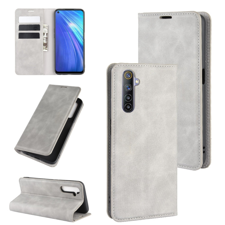For OPPO Realme 6 Retro-skin Business Magnetic Suction Leather Case with Holder & Card Slots & Wallet
