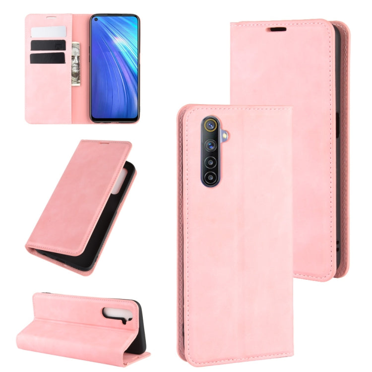 For OPPO Realme 6 Retro-skin Business Magnetic Suction Leather Case with Holder & Card Slots & Wallet