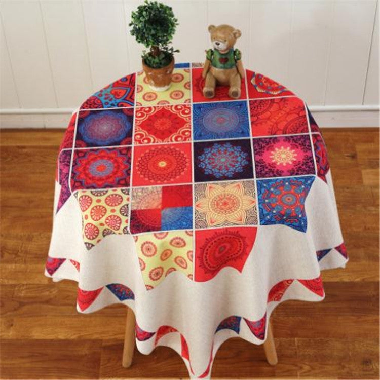 Retro Pattern Linen Table Cloth Compatible with Dinner Home Decor Dustproof Table Cover, 130x180cm