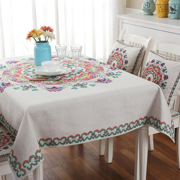 Retro Pattern Linen Table Cloth Compatible with Dinner Home Decor Dustproof Table Cover, 130x180cm