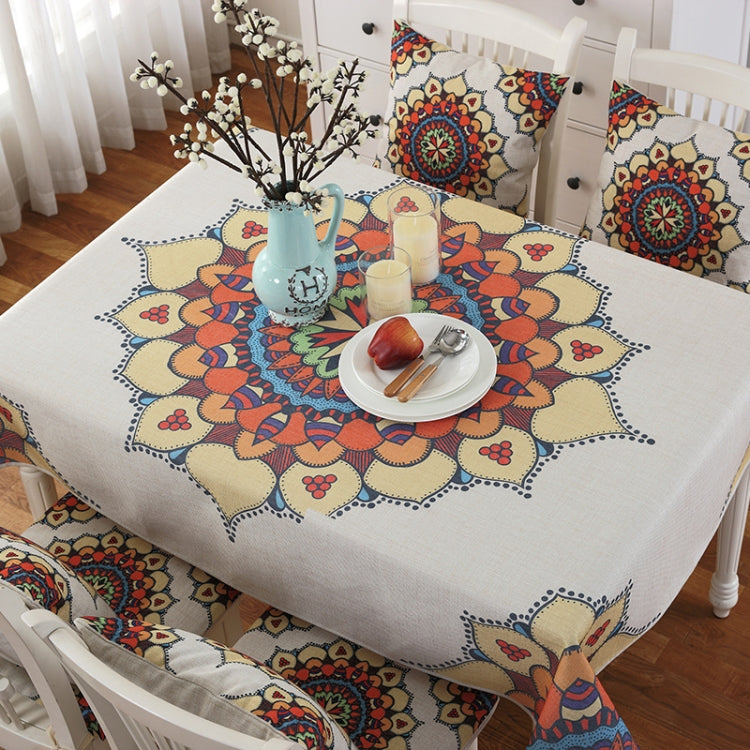 Retro Pattern Linen Table Cloth Compatible with Dinner Home Decor Dustproof Table Cover, 140x140cm