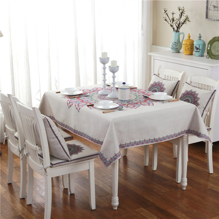 Retro Pattern Linen Table Cloth Compatible with Dinner Home Decor Dustproof Table Cover, 140x140cm