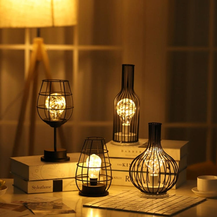 Retro Classic Iron Art LED Table Lamp Reading Lamp Night Light Bedroom Lamp Desk Lighting Home Decoration, Red Wine Glass + Red Wine Bottle